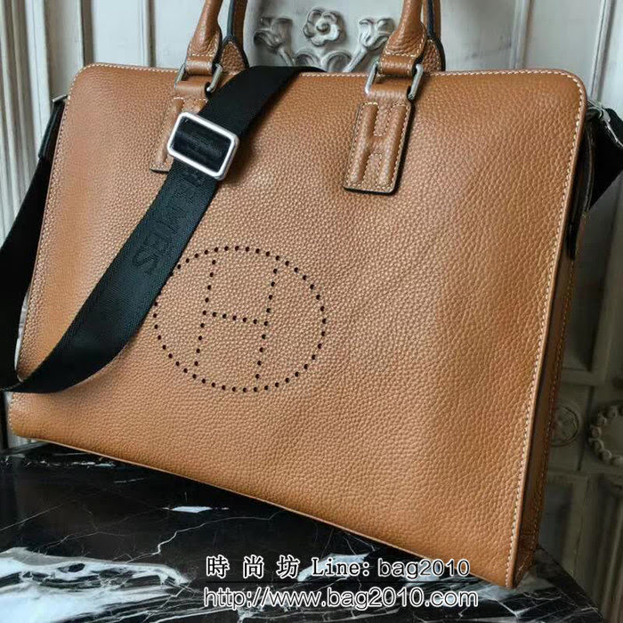 HERMES愛馬仕 最新款 原版牛皮 經典時尚 男士公事包 可手提斜挎 8813-1 JD1223